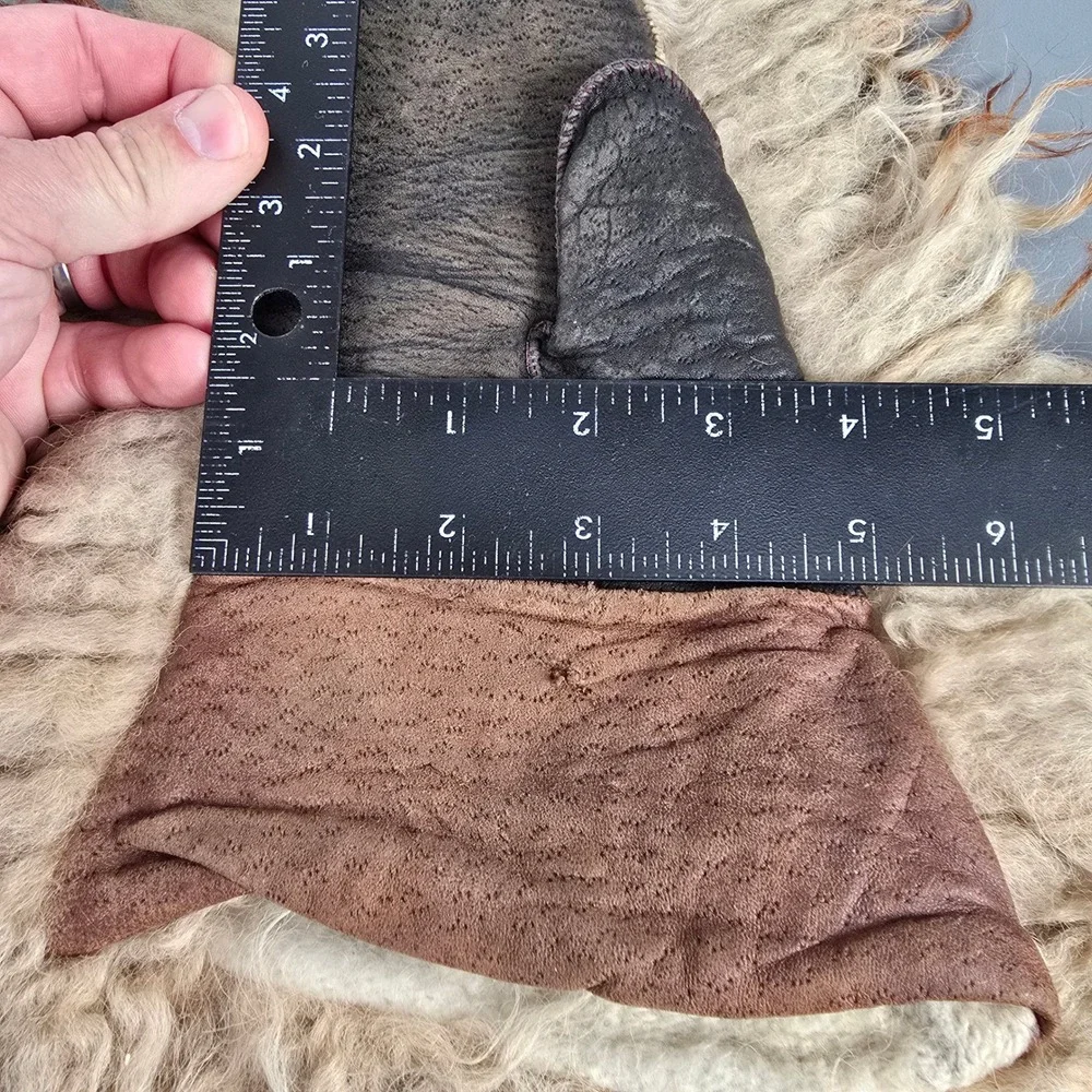 Vintage Shaggy Long Hair Sheepskin Leather Winter/Trapper Mittens Brown Tan Fur